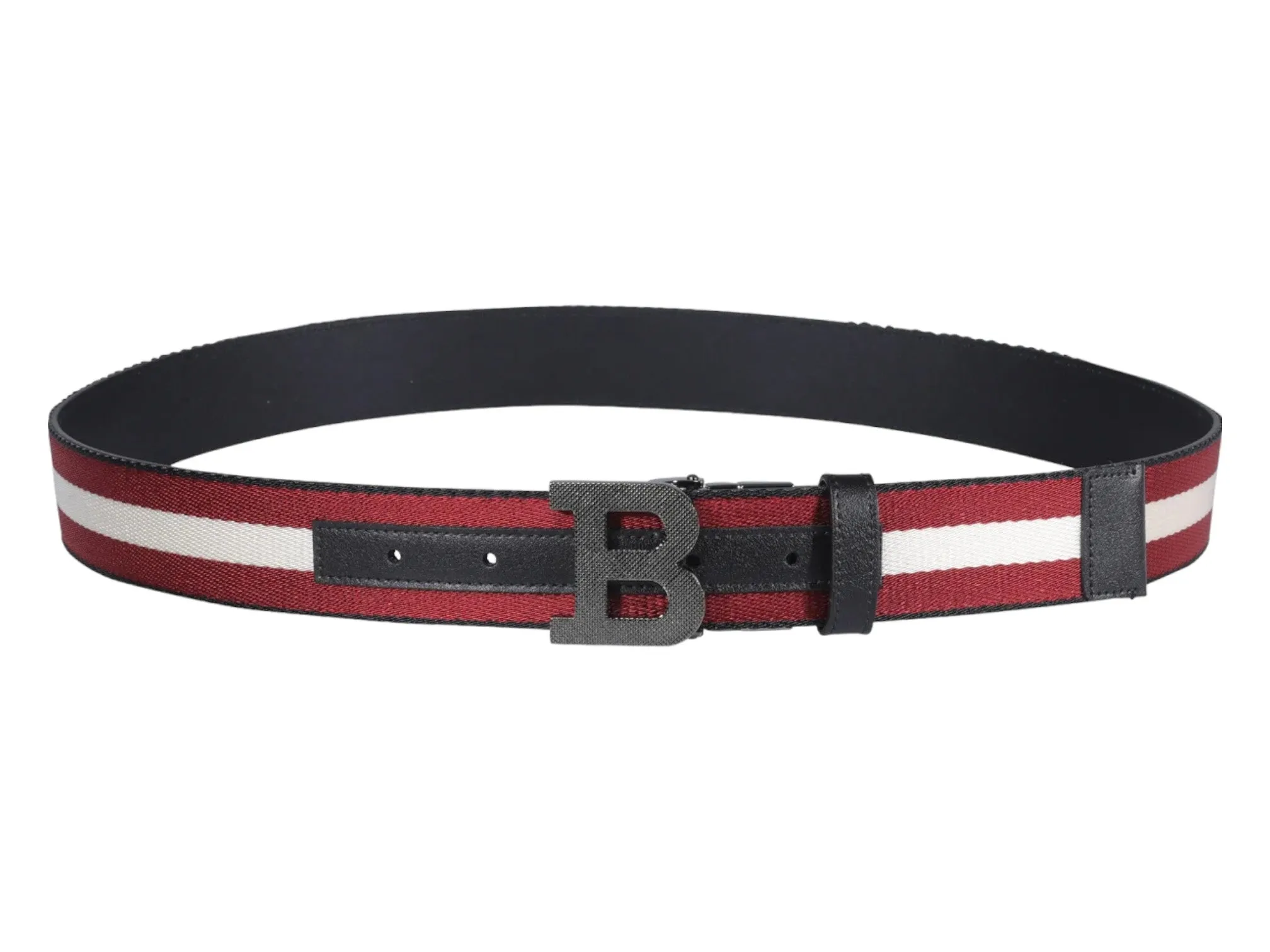Bally 6235340 Men's Logo Buckle Webbing Stripe Reversible Belt