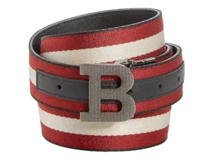 Bally 6235340 Men's Logo Buckle Webbing Stripe Reversible Belt